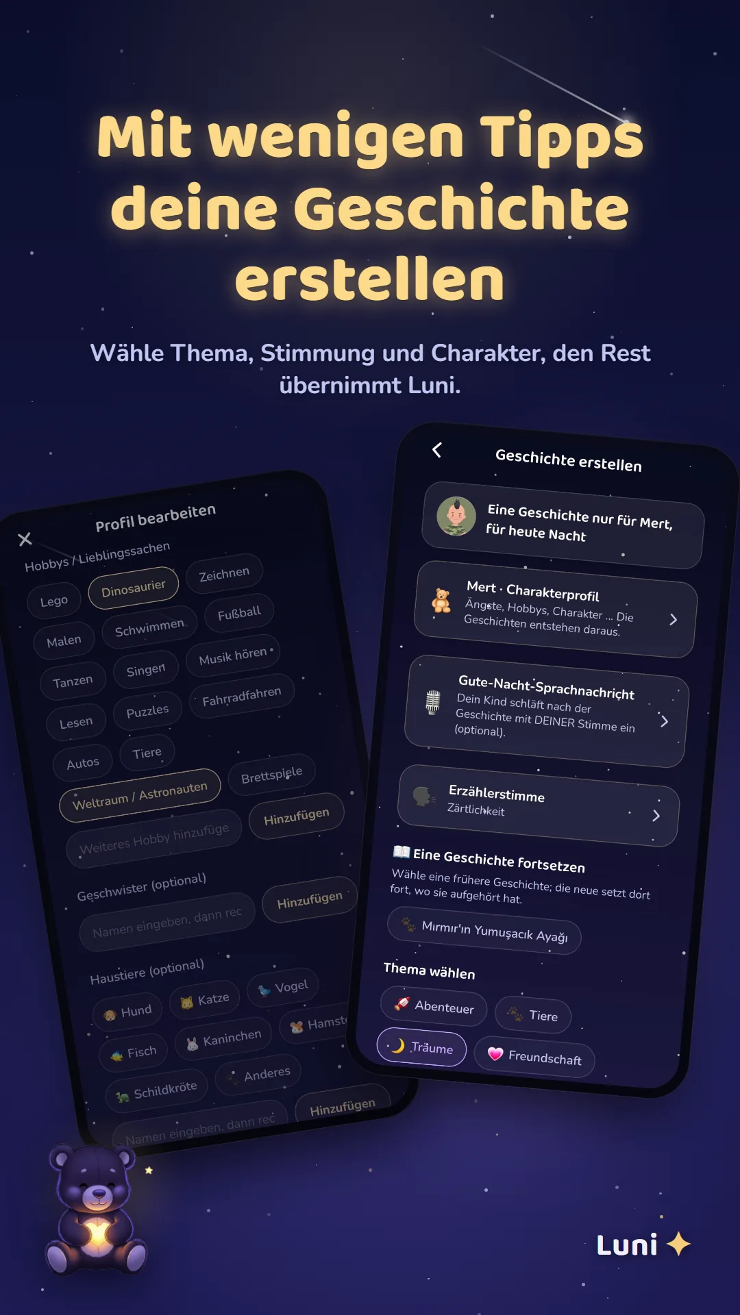 Personalisierte Geschichte mit wenigen Antippen erstellen