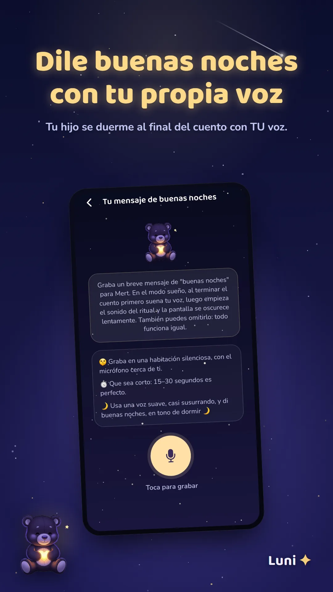Un mensaje de buenas noches grabado por un padre/madre