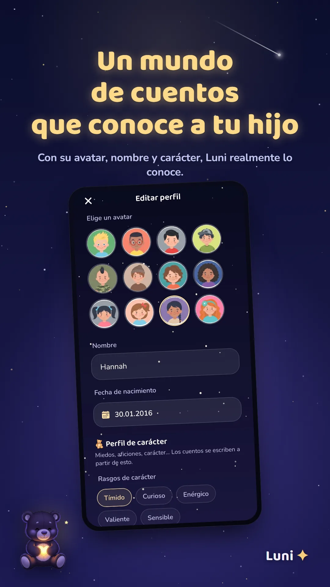 Creando el perfil y el personaje del niño