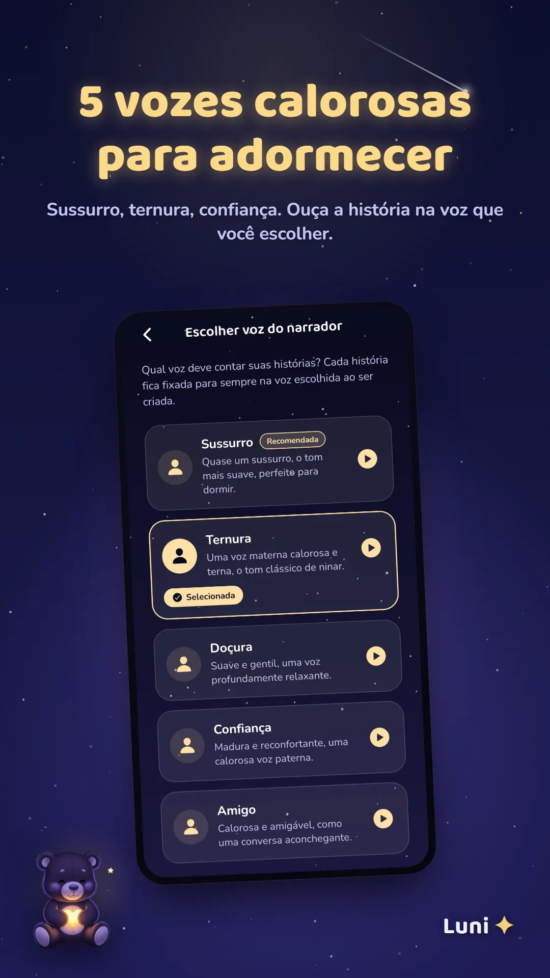 Escolhendo uma voz narradora calma para esta noite