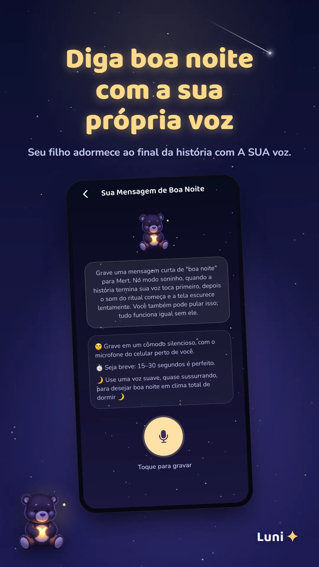 Uma mensagem de boa noite gravada por um dos pais