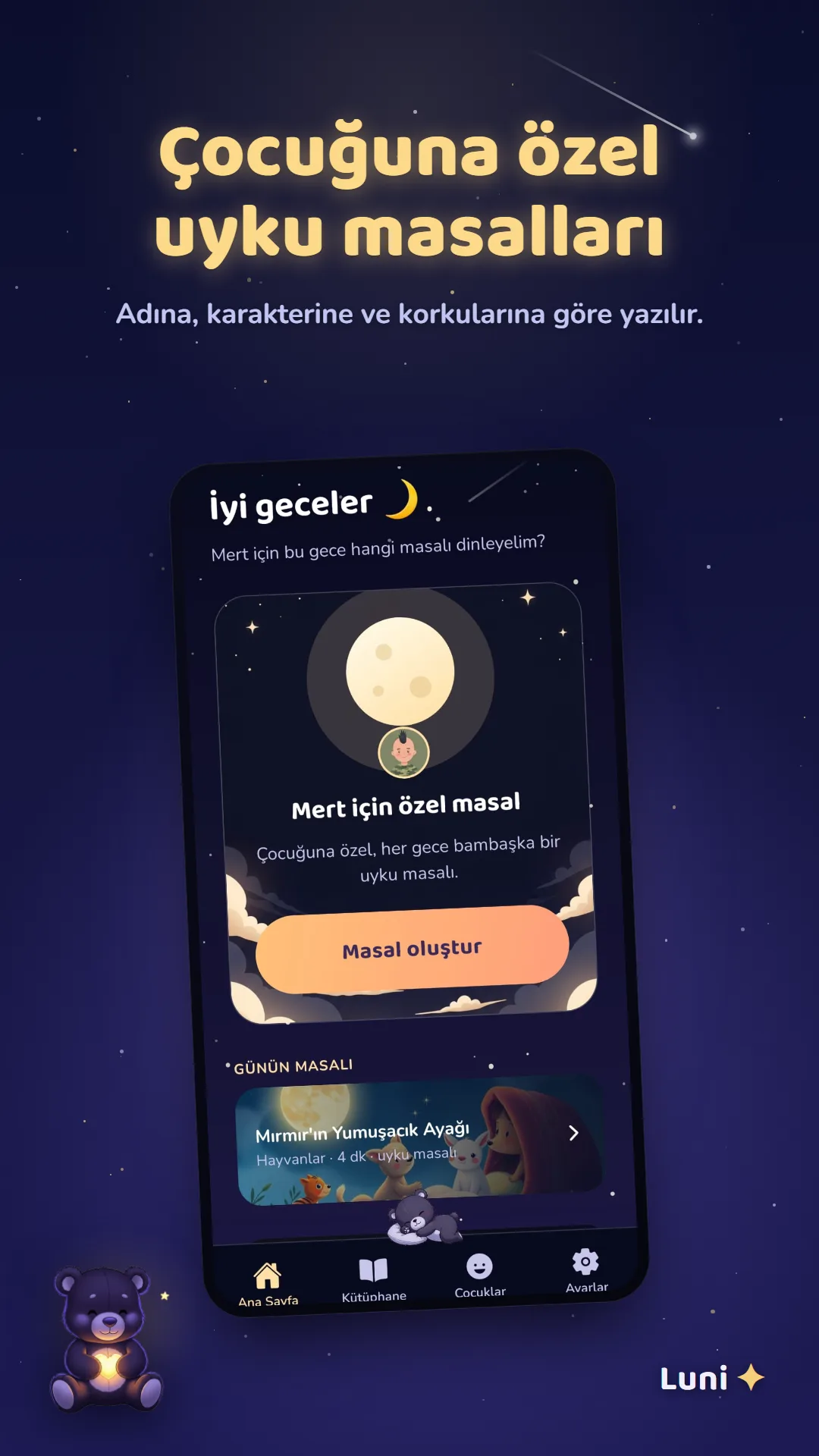 Bu geceki masalın hazır olduğu Luni ana ekranı