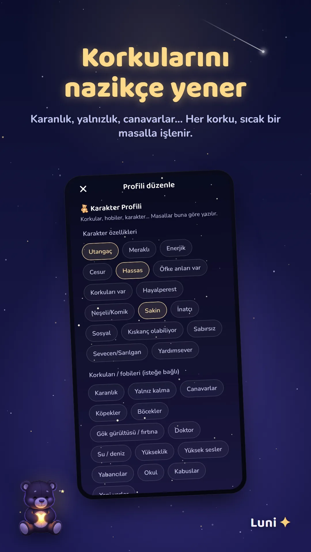 Çocuğun korkularının nazikçe işlendiği karakter profili